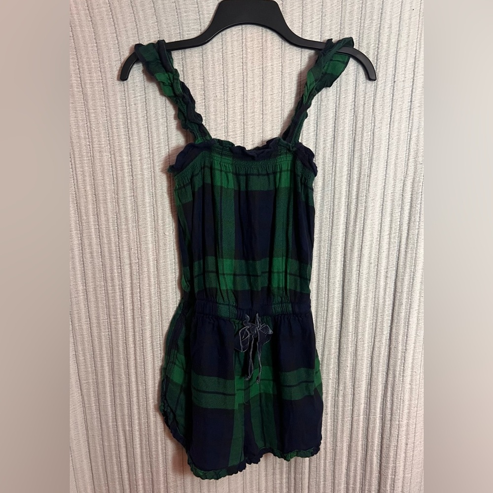 Aerie Green and Blue Plaid Flannel Romper